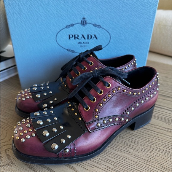 Prada Shoes - PRADA Derby Studded Kiltie Lace Up Shoes
EU 37.5